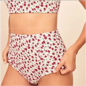 Reformation White/Red Floral High-Waisted Bikini Bottoms size XSmall
